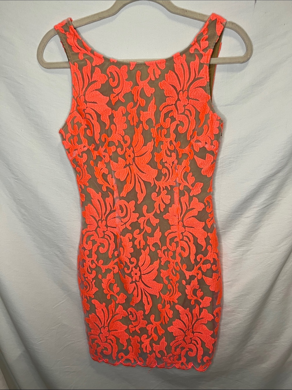 Ladakh Neon Orange Floral Lace Mini Dress